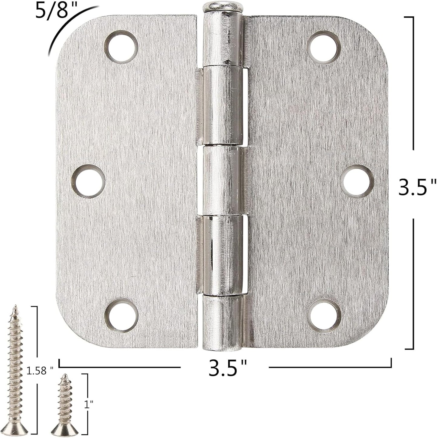 Cando 18-Pack Satin Nickel Door Hinges - Heavy Duty 3.5 Inch x 1/2" Rounded Radius for Interior Doors