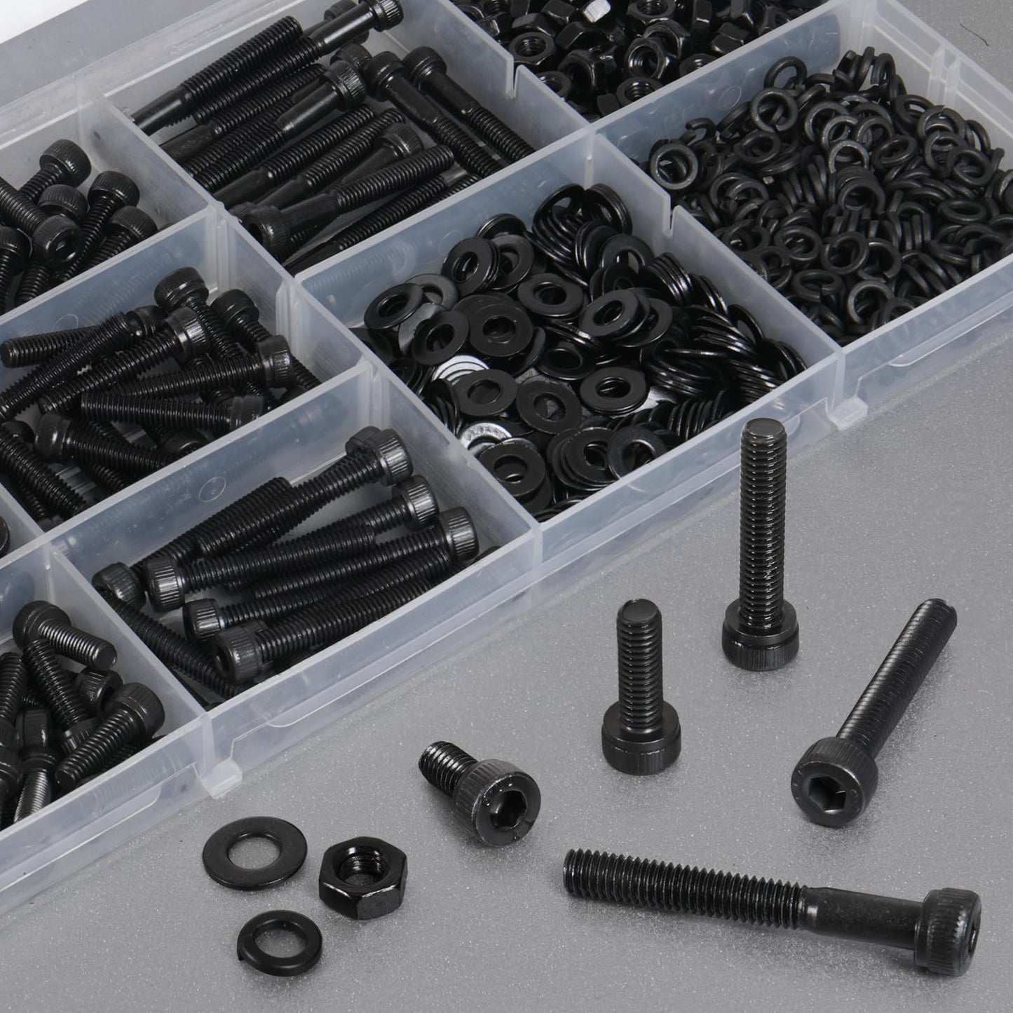 VGBUY 500Pcs M4 Screw Kit, Black M4 Screws (7 Sizes 6-30mm), Assorted Metric Nuts and Bolts Assortment Kit, Hex Socket Head Cap 6/8/12/16/20/25/30mm with Washer Nuts, 12.9 Grade