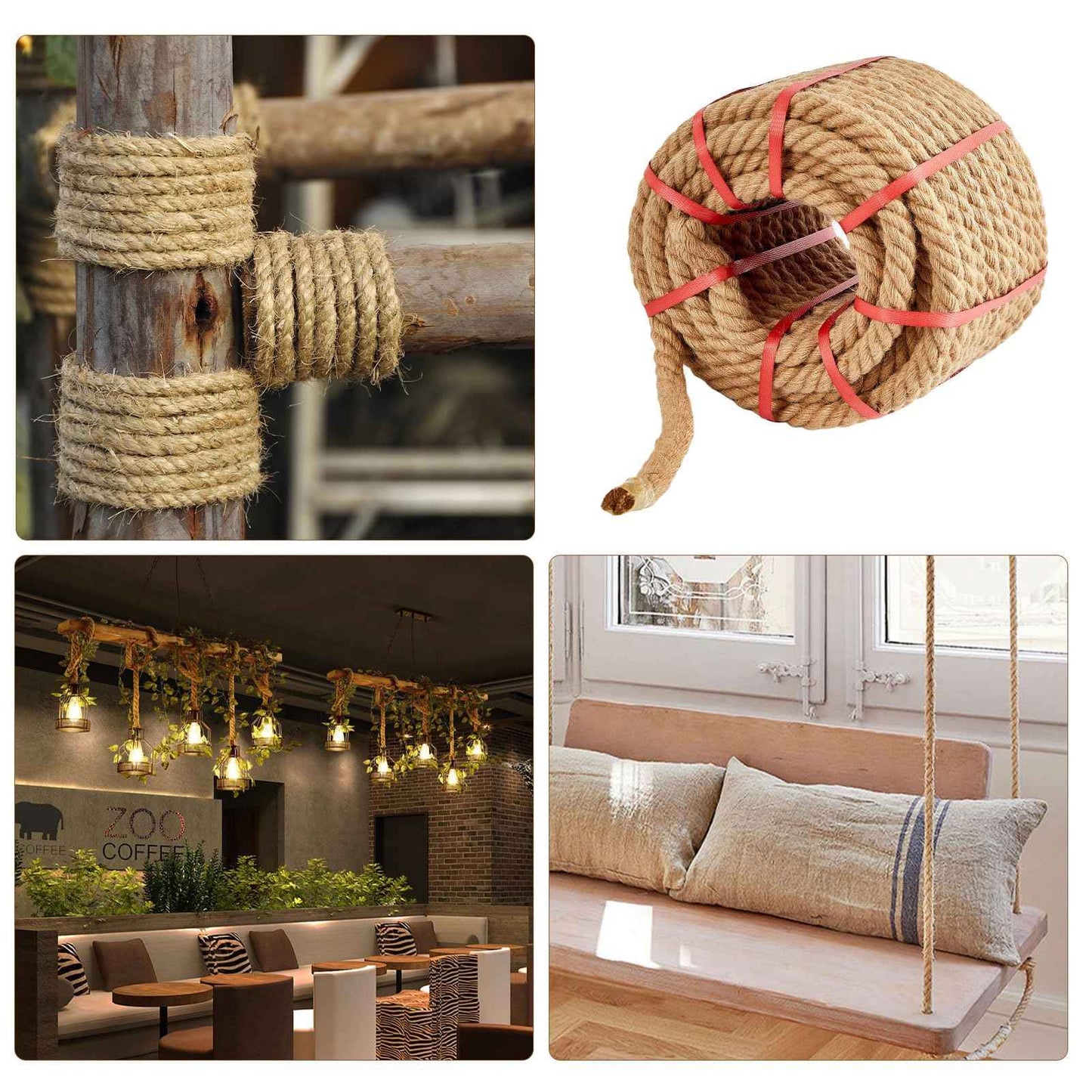 Kweetle Jute Rope 1/2 Inch x 50 FT, Hemp Rope Twisted Heavy Duty Jute Rope, Manila Rope for Home Decor Crafts Swing Rope Railing Climbing Decorating