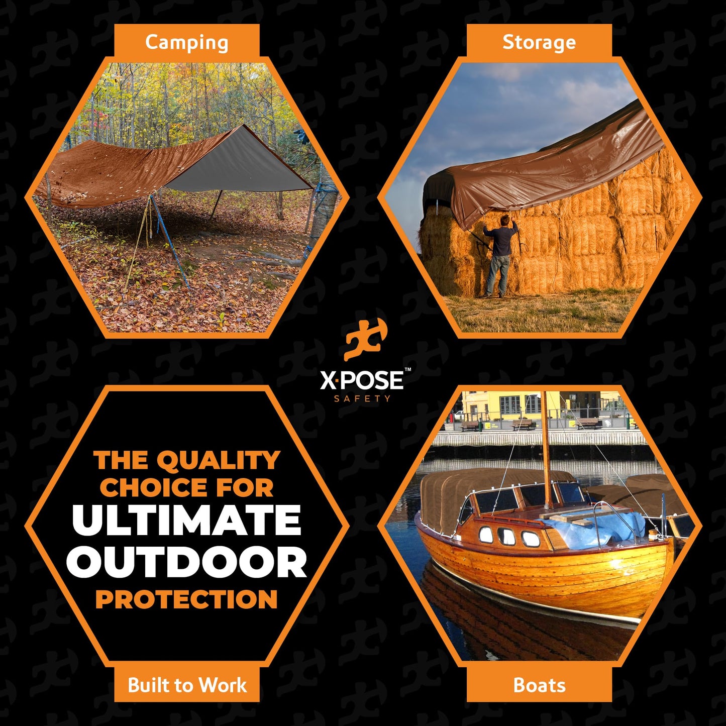 xpose safety 10' x 20' Brown/White Ultra Heavy Duty Tarp - 20 Mil Tarps Heavy Duty Waterproof 10x20 - Extra Large Tarp,Waterproof Tarp Cover Rain Camping,Tent Tarp,UV Protection,Reinforced Corners