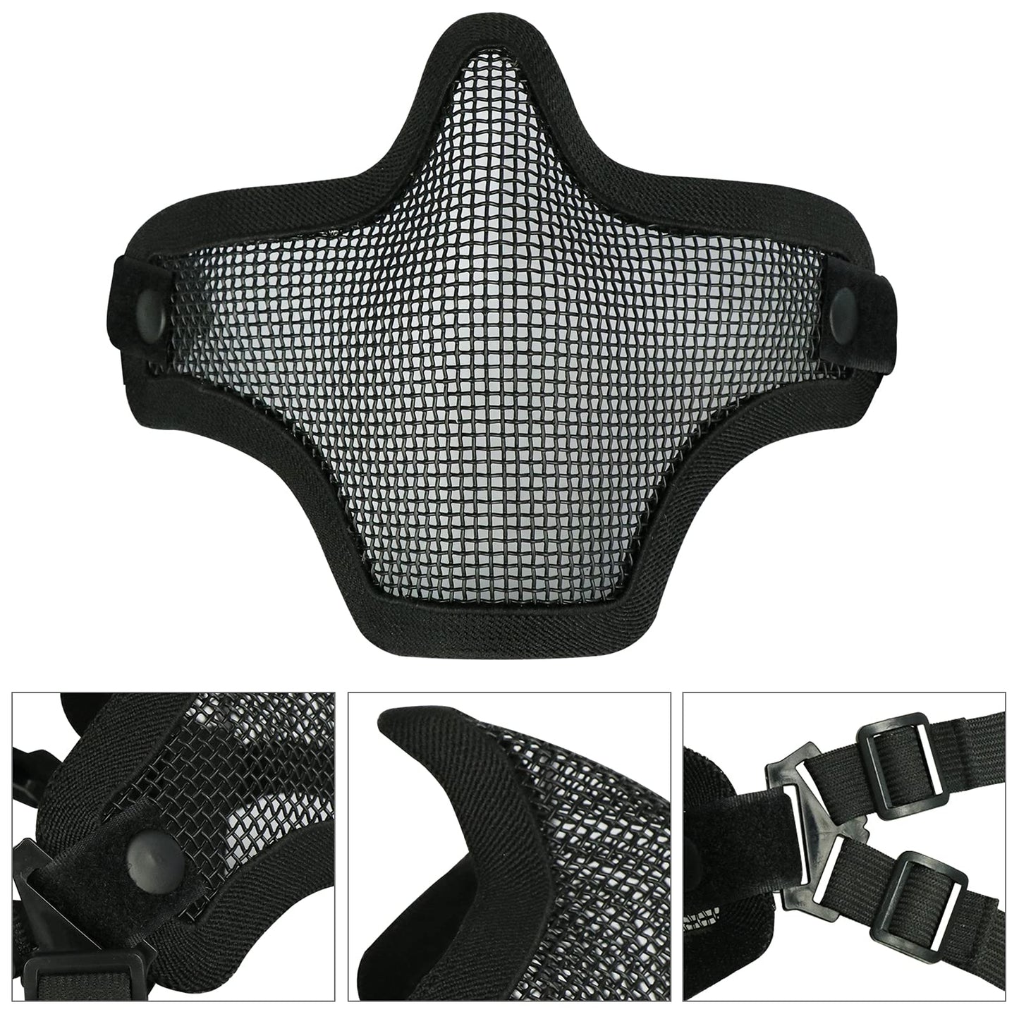 Aoutacc Airsoft Half Face Mask Steel Mesh and Goggles Set, Tactical Masks Protection Gear for Paintball BBS CS Nerf Game Cosplay Halloween Costume Accessories (Black)