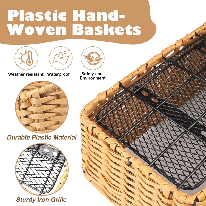MEGHNA Bike Basket Woven Portable Rear Bicycle Basket with Protection Net Detachable Bike Rack Basket Bike Storage for Rear Rack of Most Kinds of Bike (Wood - with Net)