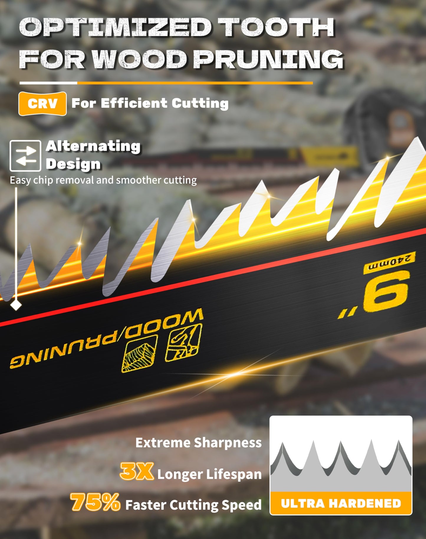 PRETEC Wood Pruning Reciprocating Saw Blades, 9 Inch Pruning Blades for Reciprocating Saw, High Carbon Steel Reciprocal Saw Blades for Tree Trimming, Wood Cutting with Organizer Case, (5 Pack/5TPI)