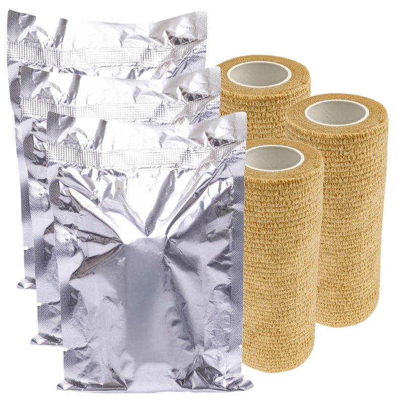 Vakly 4" Unna Boot Bandage Gauze Dressing with Zinc Oxide [4” x 10 Yards] Provides Customized Compression + Self Adhesive Cover Wrap (3 of Each) Individually Packaged