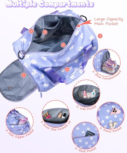 Gift for Sporty Cheerleader Girl, Girls Gym Bag, Kids Personalized Dance Bags with Shoe Compartment, Customized Travel Duffle with Toiletry Bag, Party Favors for Teenager (Letter Y)
