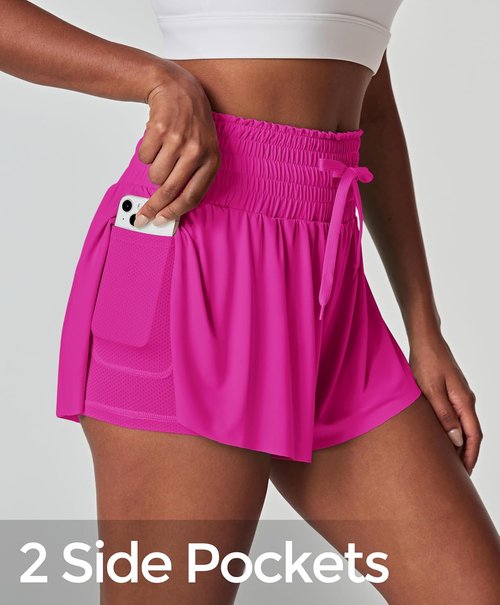 IUGA High-Waisted Athletic Shorts - Flowy Butterfly Design with Pockets for Women | Perfect for Running & Tennis