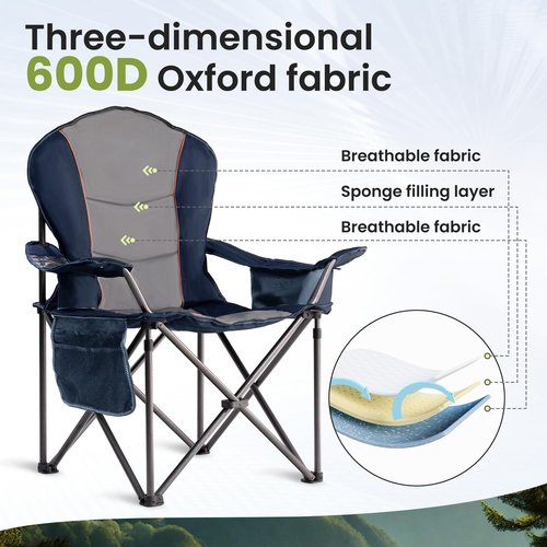 Foristrail Oversized Camping Chair Heavy Duty- Portable Folding Chair, Cup Holder & Waterproof Phone Case for Adults, Beach, Hiking, Backyard (Blue & Gray, 1 PCS)