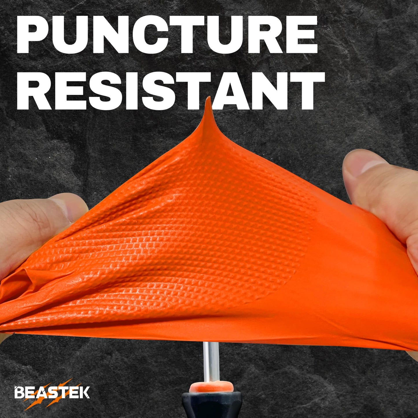 Beastek Nitrile Disposable Gloves, 8Mil Latex & Powder Free Chemical Resistant Heavy Duty Cooking Diamond Glove Orange 100Pcs (Large)