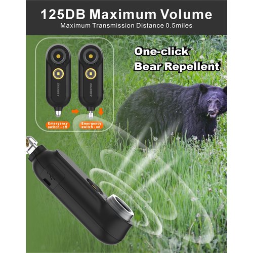 125dB Rechargeable Bear Horn,IPX5 Waterproof & LED Flashlight Bear Deterrent Device for Hiking, Camping, Outdoor Survival-Black