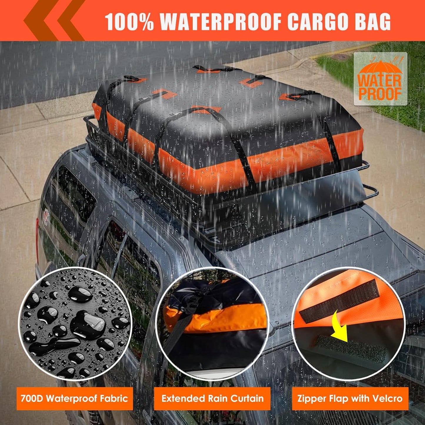 Skiennix Roof Rack Carrier Basket - Waterproof 20 Cu Ft Bag & Cargo Net | 200 Lbs Capacity, Universal Fit