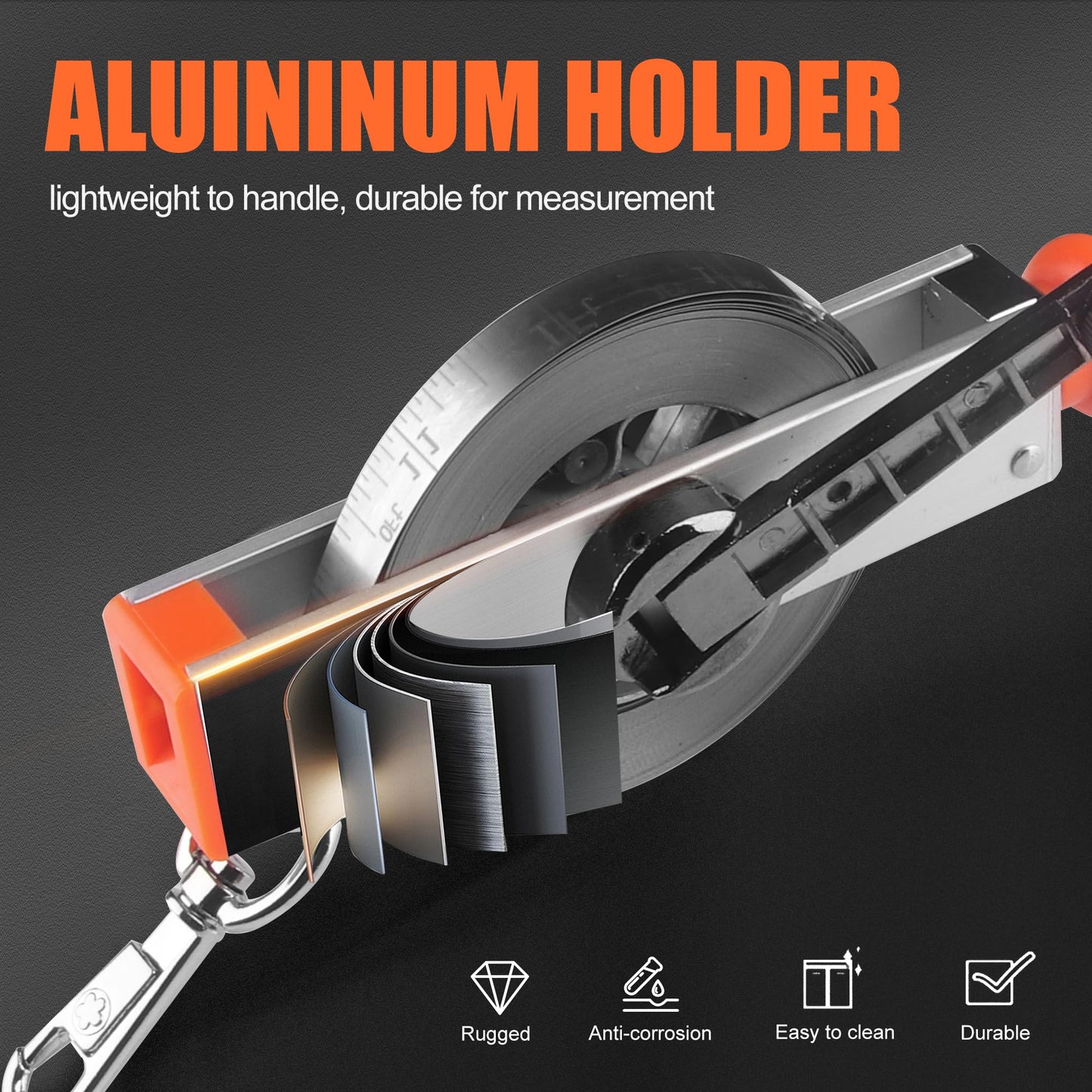 Cekegon Oil Gauging Tape with 560g/20oz Plumb bob, Explosion-Proof Oil Tank Gauging Tapes with Ground Strap, Double Duty Stainless Steel Sounding Tape with Brass Plumb Bob-15M