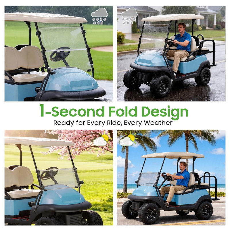 10L0L Golf Cart Windshield for Club Car Precedent 2004-Up, Tempo, 2017-Up Onward, Clear/Tinted Fold Down Club Car Windshield Anti-UV Impact Resistant, HD View, 37.5"W X 33.6"H