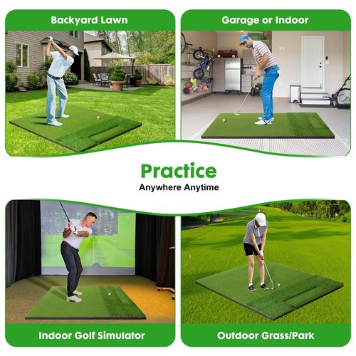 RELILAC Dual-Turf Golf Mat with Ball Tray,5x4Ft 31mm Thickened Golf Hitting Mats for Indoor/Outdoor Practice,Turf Driving Range Mats for Golf Simulators and Chipping Swing Driving Training