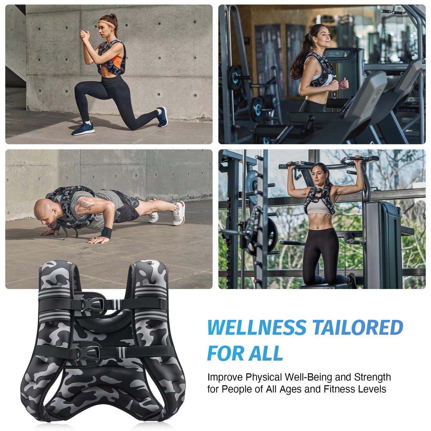 ZELUS Weighted Vest, 6lb/8lb/12lb/16lb/20lb/25lb/30lb Weight Vest for Men Women with Storage Pocket Reflective Strips for Workout Strength Training Running Muscle Building, Black Camo (20 lb)