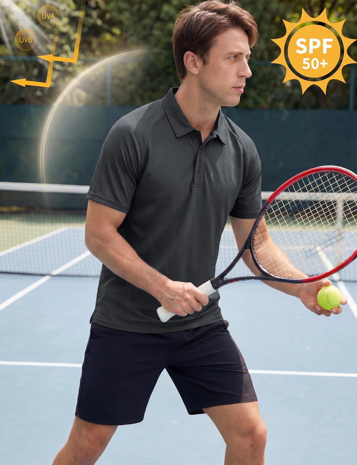 TACVASEN Men's Polo Shirt - Short Sleeve Dry Fit Collared Golf Shirt | UPF 50+ Performance Athletic Wear
