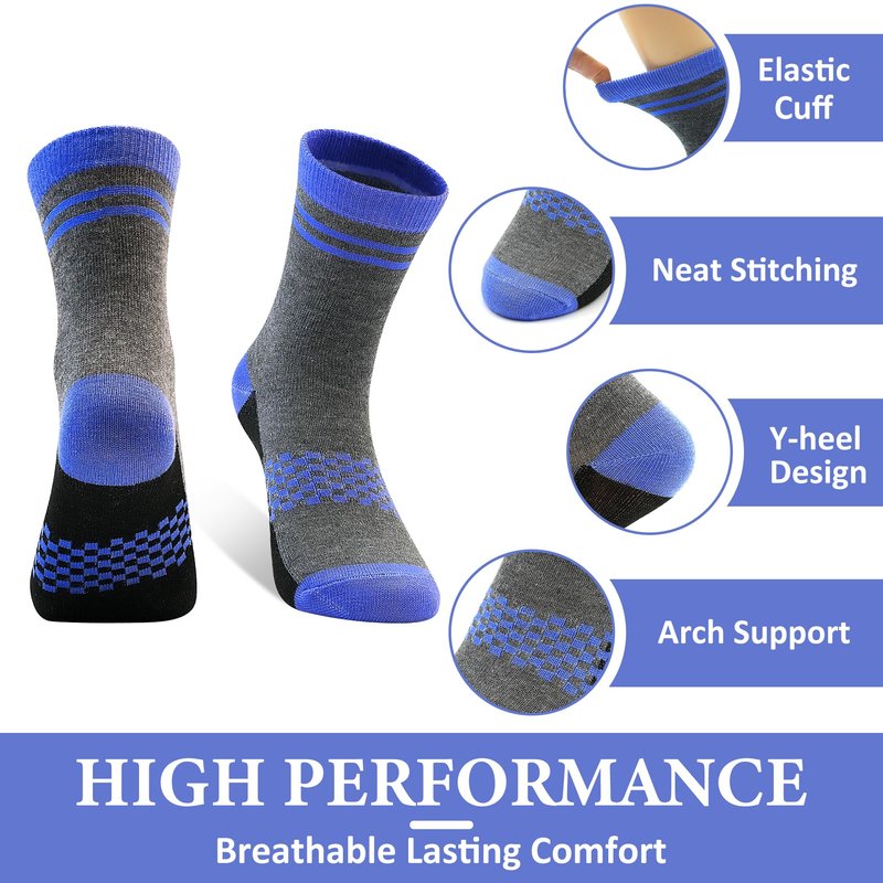 LAETBBE 12 Pairs Boys Socks Toddler Boys Crew Socks Kids Athletic Sock for Children's Sock 2-13 Years