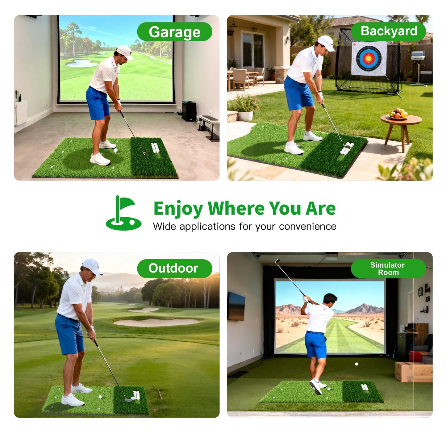 GSK Dual Turf Golf Hitting Mat 5x4FT with Ball Tray Holds 15-20 Balls Practice 45mm Thick Training Pad Driving Chipping Grass EVA Base Swing Rollable Portable Indoor Backyard Outdoor Simulator Use
