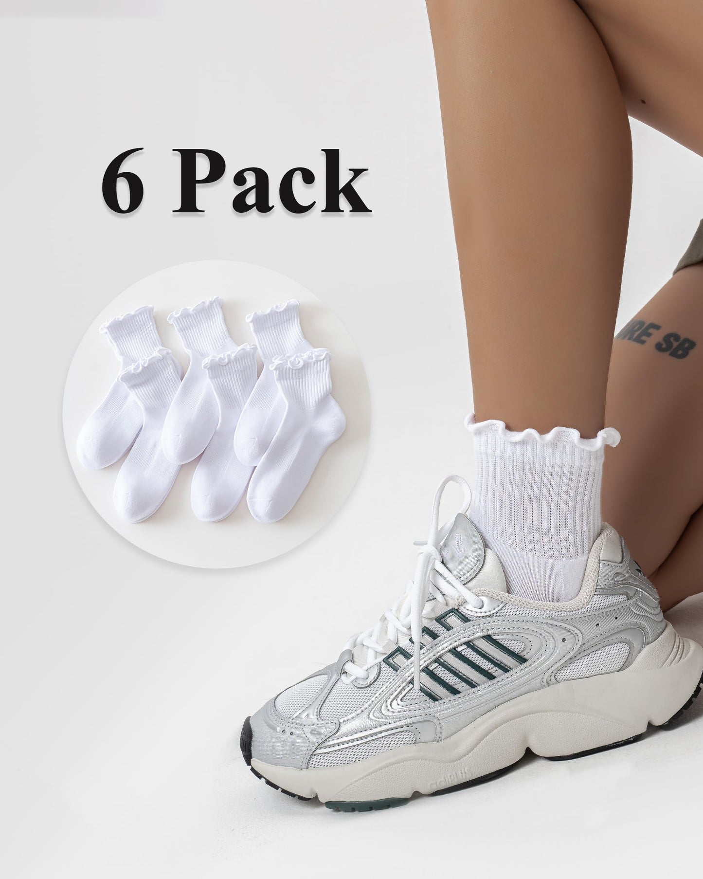 Mcool Mary Women's Ruffle Athletic Socks,Cotton Cushioned Ankle Socks,Cute Running Tennis Sock for Girls,Frilly Crew Sock