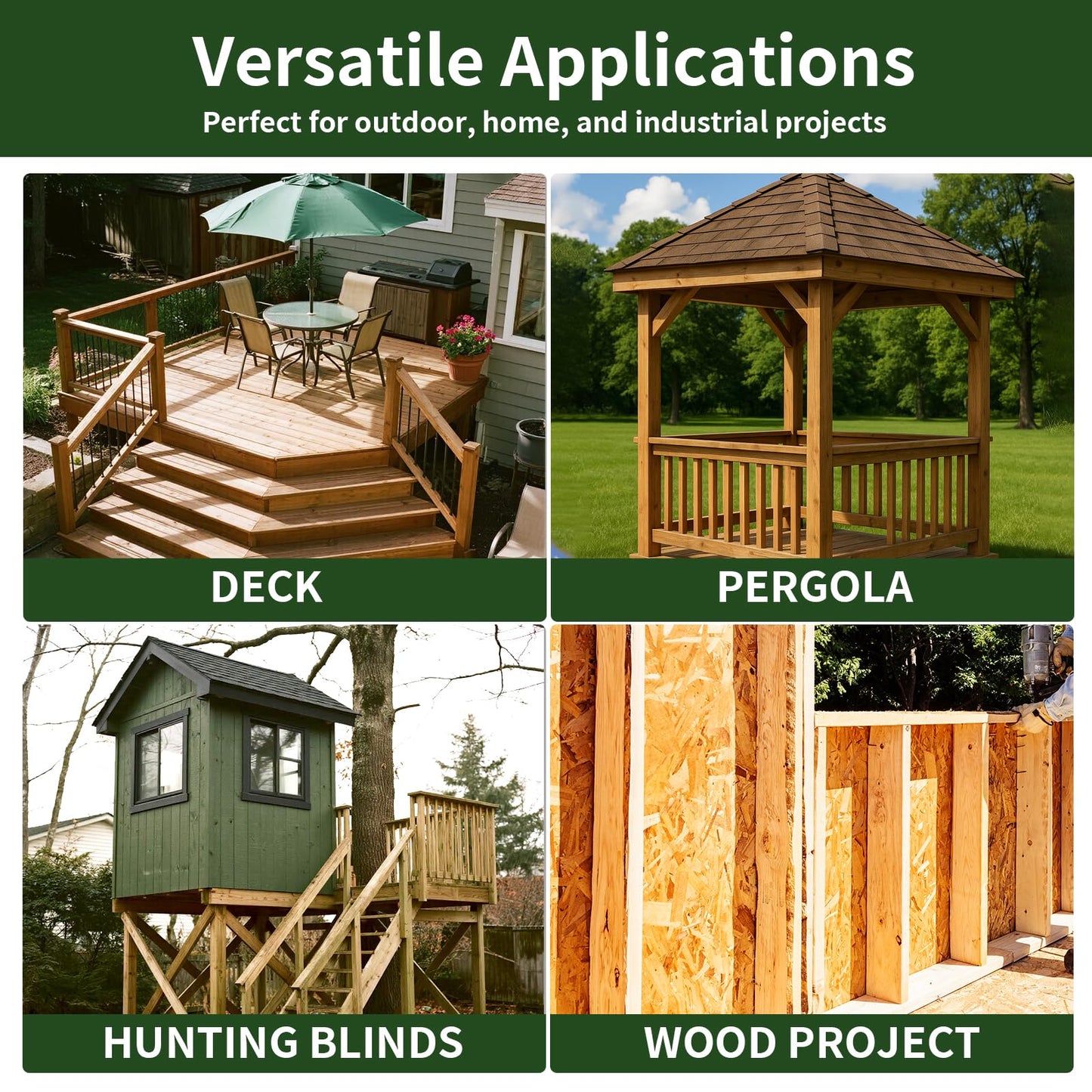 5/16 x 12 inch Long Timber Screws,Heavy Duty Exterior Lag Bolts with Hex Head, Structural Wood Screws for Deck, Fence, Landscape & Gazebo,Rust-Resistant Green Coated, Sample Pack 6pcs