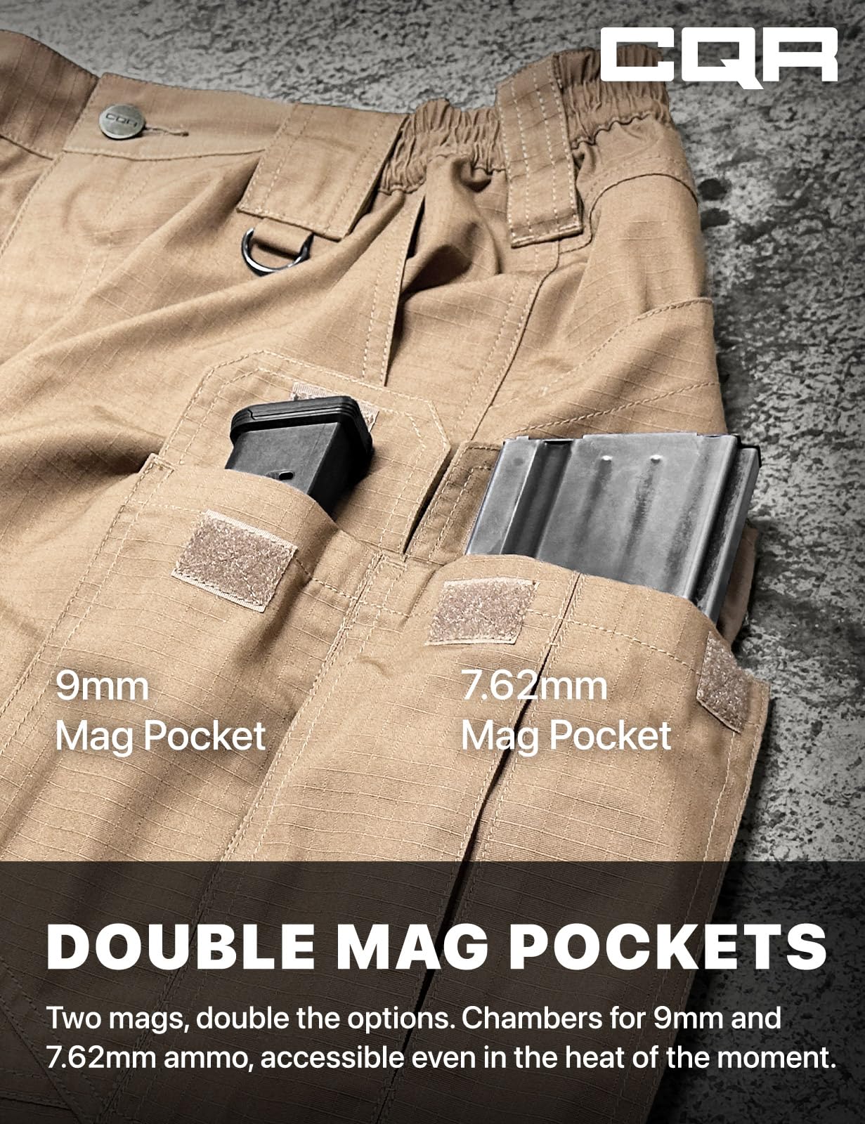 CQR Men's Tactical Pants, Water Resistant Ripstop Cargo Pants, Lightweight EDC Work Hiking Pants, Outdoor Apparel, Raider Mag Pocket Khaki, 34W x 32L
