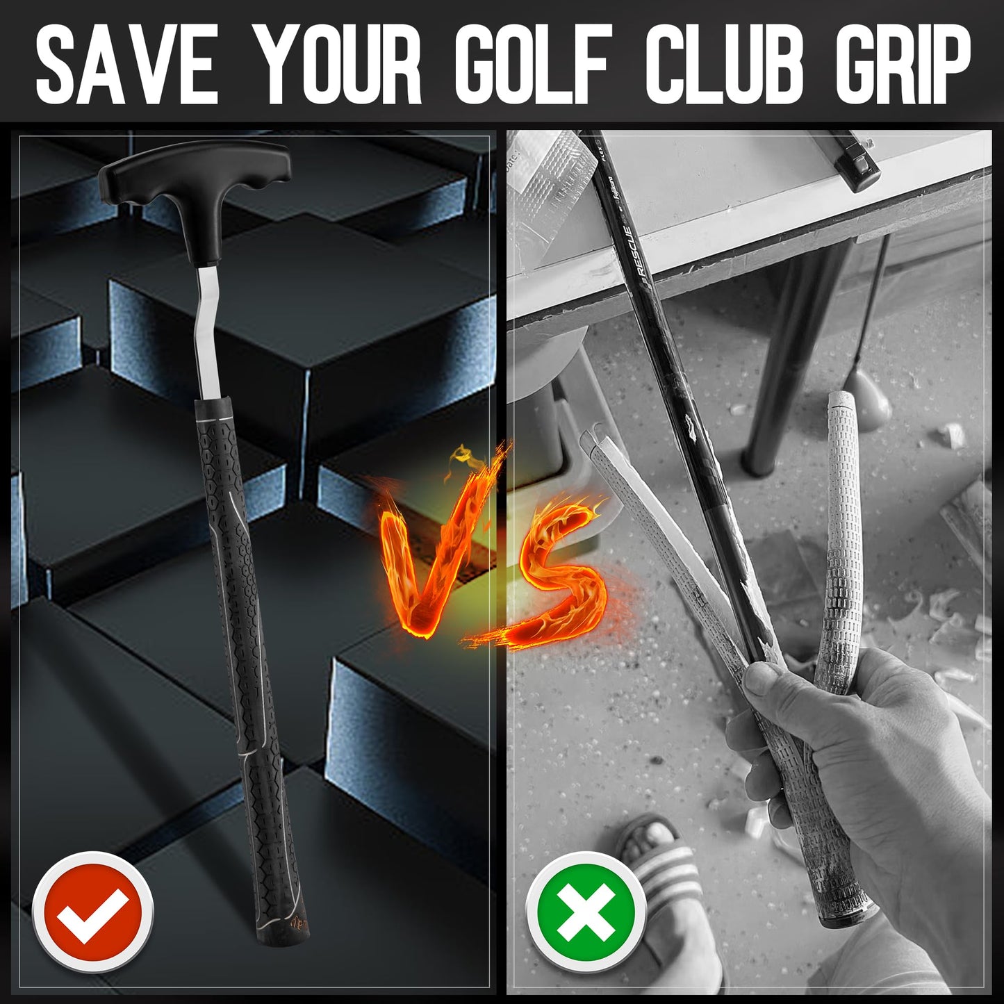 RunNico 12.5'' V-Shaped Golf Grip Removal Tool,Grip Remover Saver Gripping Kit,Golf Grip Tool,Standard Length Swinging Grips Golf Grip Remover Kit
