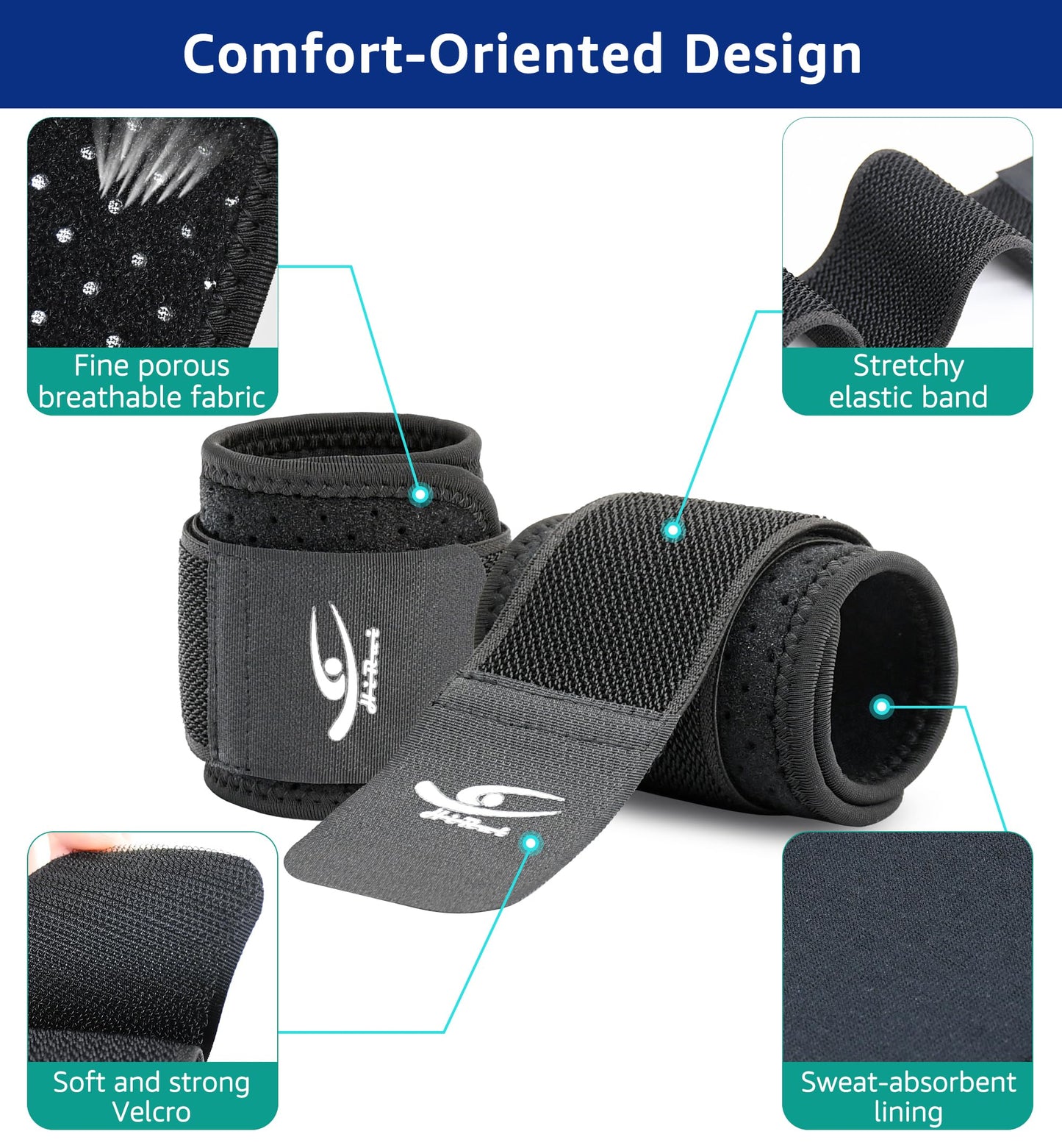 HiRui Wrist Brace (2 PCS) - Adjustable Compression for Carpal Tunnel Arthritis Tendonitis Sprain Pain Relief | Wrist Support Wrist Wraps for Both Hands, Ideal for Sports & Gym Workouts (Black)