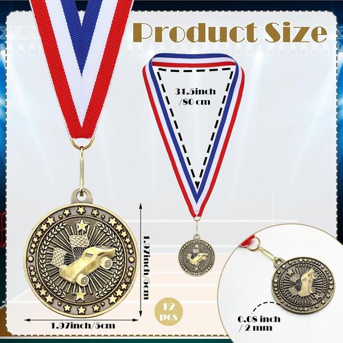 Cunno 48 Pcs Scout Car Derby Awards - Gold Medals with Neck Ribbons for Team Sports & Achievements