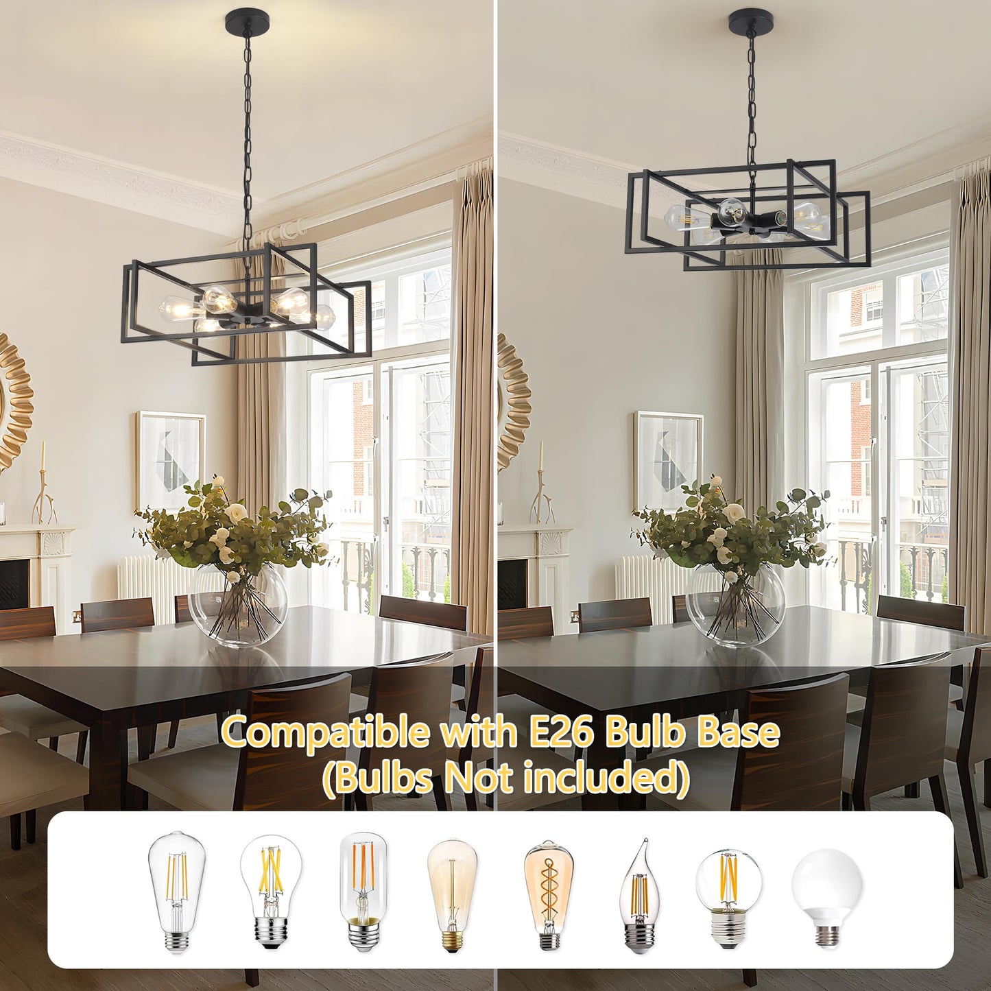 Febeleven 19.7" Matte Black Industrial Pendant Light, Hight Adjustable, 6-Lights Rustic Vintage Metal Chandelier Light Fixture for Kitchen Island Hallway Dining Room