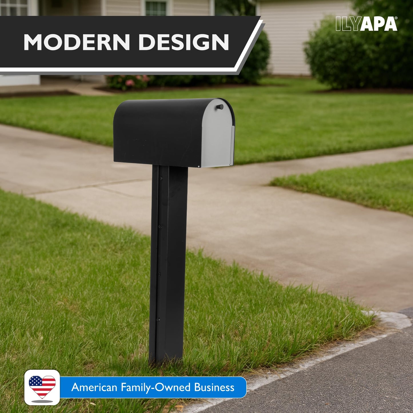 Ilyapa Black Mailbox Post for Outside, 43x4x4 inch Modern Metal Post Sleeve with Universal Mounting Plate Bracket for Curbside Residential Mailbox, Heavy Duty Outside Mailbox with Grooved Sides