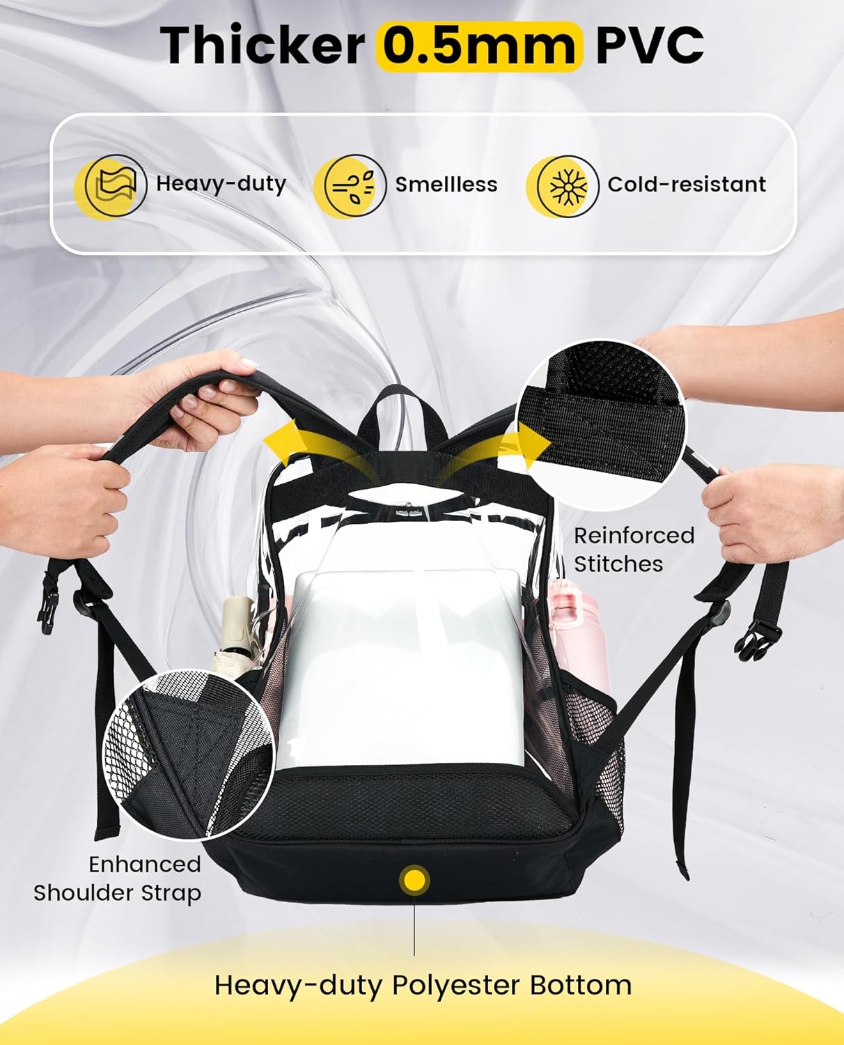 Vorspack Clear Backpack - Heavy Duty Extra Large Transparent Bookbag with TSA Lock | Black