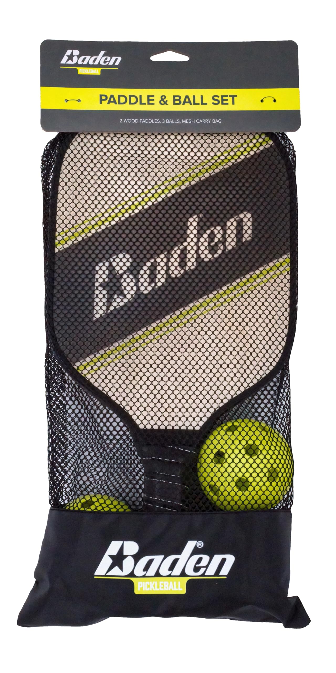 Baden Pickleball Starter Set | Includes 2 Wood Paddles, 3 Pickleballs, and Mesh Carry Bag | Ideal for Beginners and Casual Play