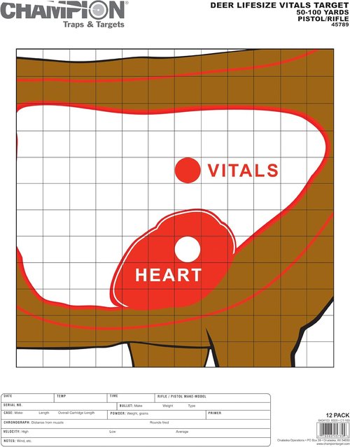 Champion Deer Vitals Paper Target - 14x18 Inches | Pack of 12 for Precision Shooting