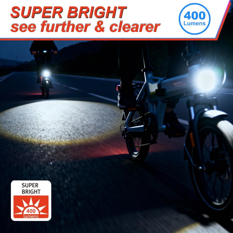 Electric Bicycle Headlight, 4Pcs LED 400 Lumens, 24V 36V 48V Compatible, Waterproof 2 Pin Connector, Ebike Front Light for Night Riding