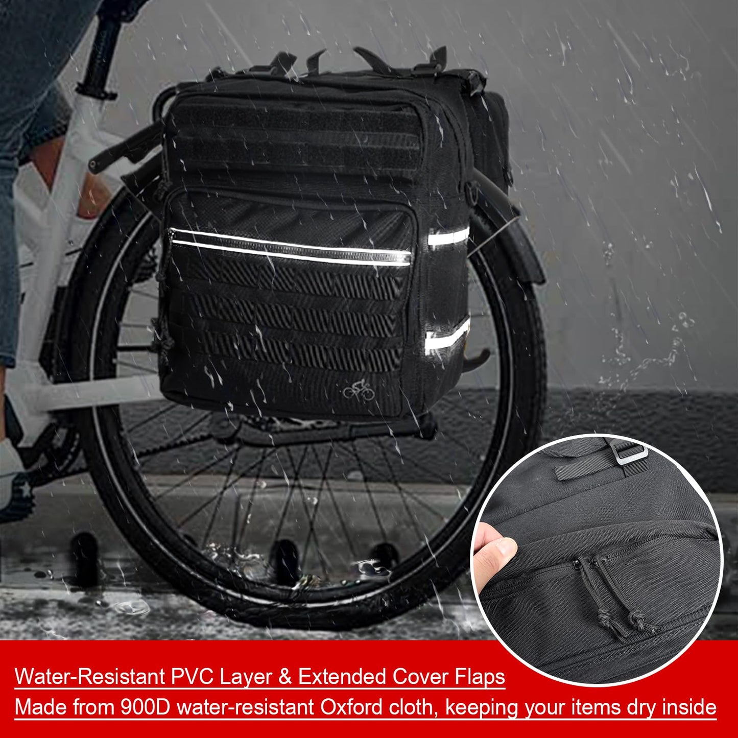 Axiniu Bike Panniers Bag 50L Bicycle Panniers for Rear Rack with Waterproof Rain Cover, Ebike Saddle Bags, Bike Rack Bag, Saddlebags for Bikes, Black Large Capacity Reflective Strip