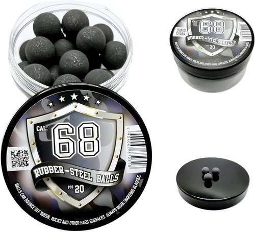20 x Premium Quality Hard Mix Rubber Steel Balls Paintballs Reballs for Shooting Training Self and Home Defense Pistols in 68 Caliber