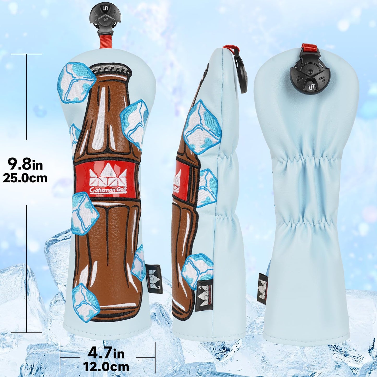 Ice Blue Golf Club Head Cover for Rescue Hybrid Headcover Gift for Men Women with Rotatable ID Tag