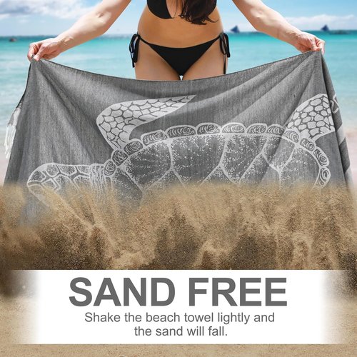 Genovega Oversized Cotton Turkish Beach Towels 72"x36" Lightweight Quick Dry Sandless Pool Swim Towel Large No Sand Adult Travel Compact Blanket Essentials Cruise Accessories Must Haves Grey Turtle