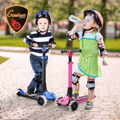 Hurtle Kids Scooter - Child Toddler Kick Scooter Toy - 3 Wheel Scooter with Adjustable Height, Anti-Slip Deck, Flashing Wheel Lights, for Boys/Girls 3-10 Year Old