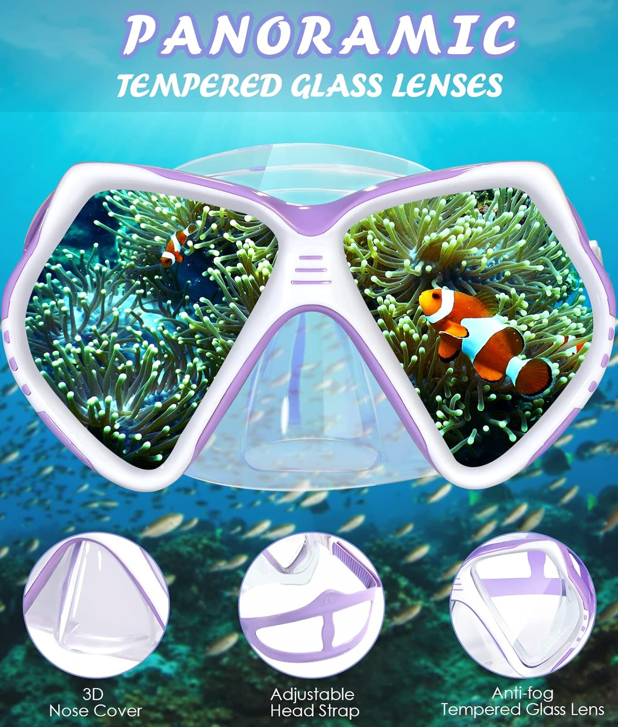Seago Kids Swim Goggles - Anti-Fog Snorkel Mask with Nose Cover | Panoramic View & Silicone Seal for Ages 6-14