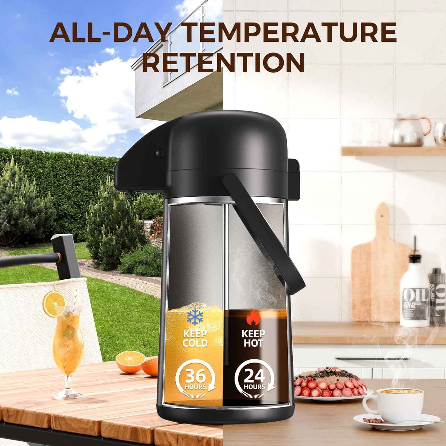 Large 102OZ Stainless Steel Coffee Carafe - Insulated Airpot Dispenser for Hot Drinks