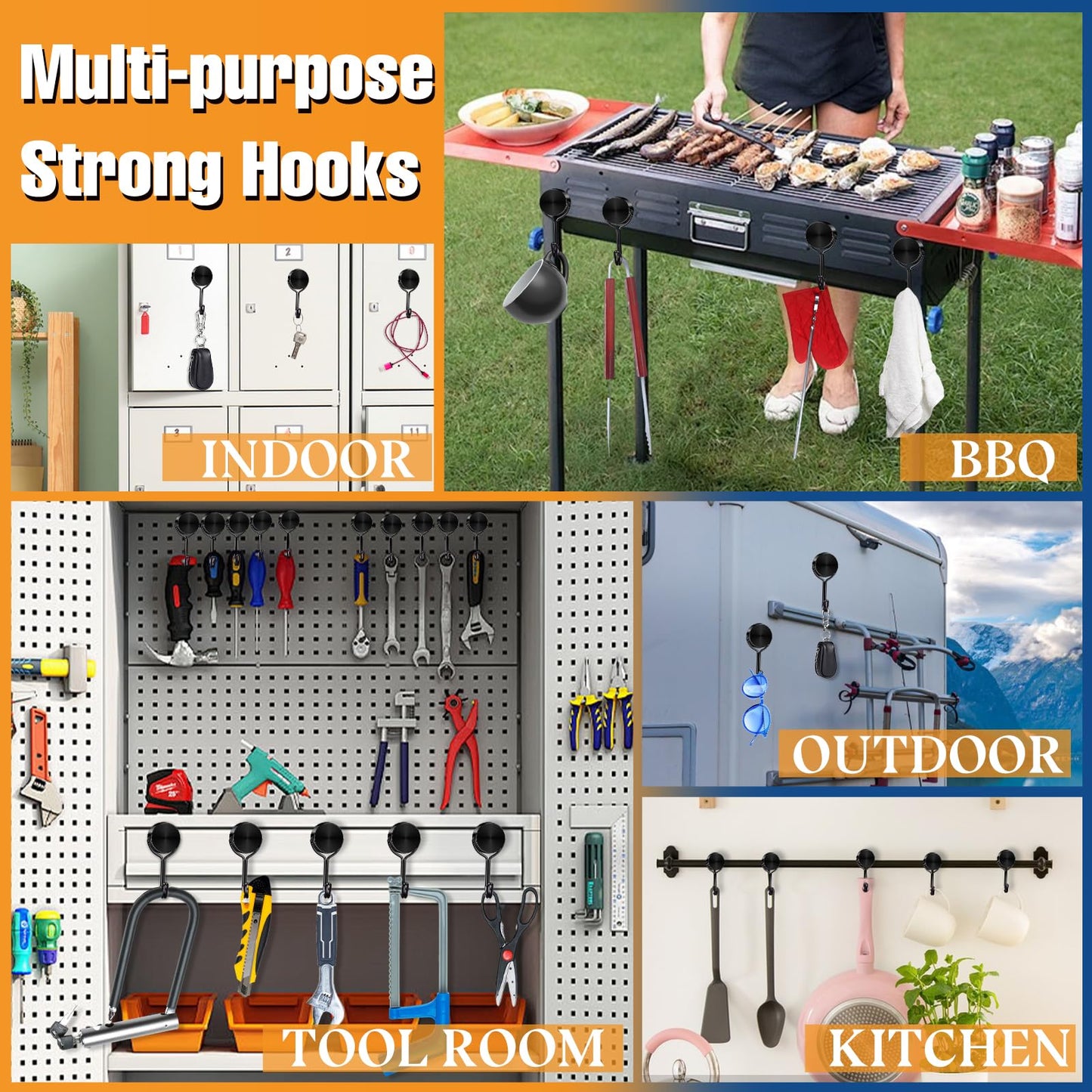 TRYMAG 80LBS Magnetic Hooks Heavy Duty, 6 Pack Strong Swivel Swing Magnetic Hooks for Cruise, Black Extra Neodymium Magnet Hook for Hanging, Magnets Hanging Hooks for Refrigerator, Grill, Locker