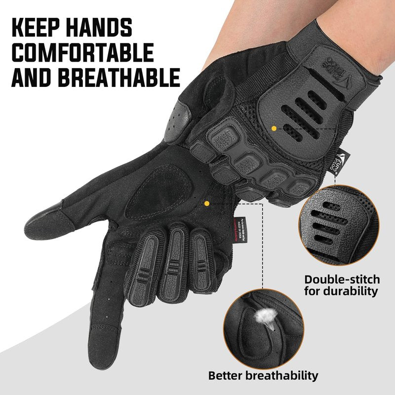 ZUNE LOTOO Tactical Gloves for Men, Touchscreen Motorcycle Gloves with Finger Impact Protection, Black Palm Padded Safety Work Gloves for Paintball Airsoft Range Tac Female Women(Large)