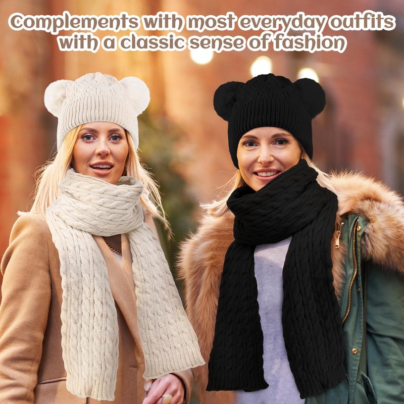 Suhine 8 Pcs Hat Scarf Ear Muff and Gloves Snowboarding Set for Women Winter Knit Beanie Pompom Hat Warm Touch Screen Gloves for Women Men Adult