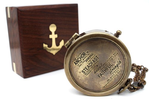 US HANDICRAFTS I Am Your Anchor, Faithful, Strength Engraved Brass Compass | Portable Sentimental Son Birthday, Graduation, Confirmation, & Baptism Gift with Wooden Box and & Chain