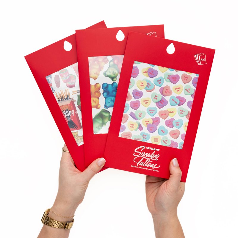 Sneaker Tattoos, 4 Custom Tattoo Sheets, 200+ Artwork, Leather Graphic Transfers (Gummy Bears)