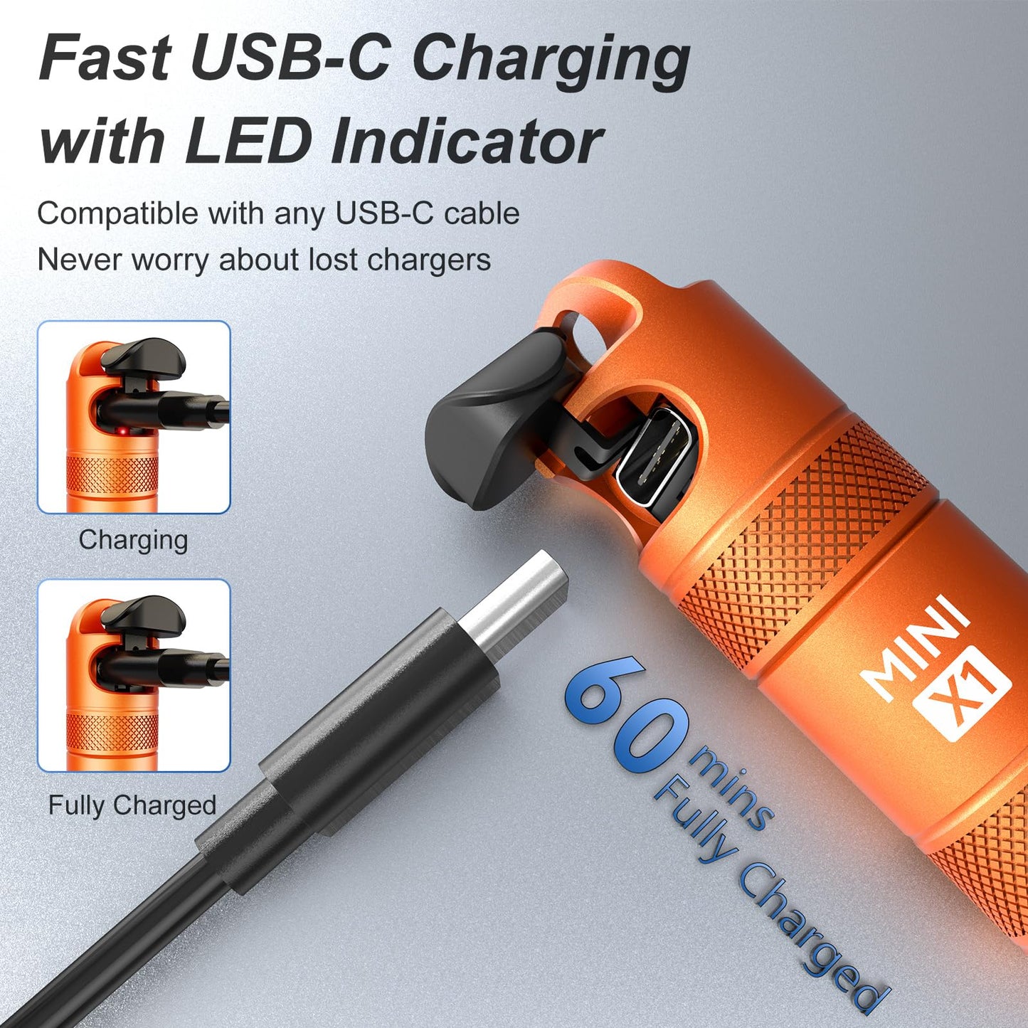 EDC Mini Flashlights High Lumens LED Pocket Keychain Magnetic Activation Flashlight Type-C Rechargeable Small Flashlight Long Battery Life & Long Illumination Distance -LT090 Mini X1 (1, Orange)