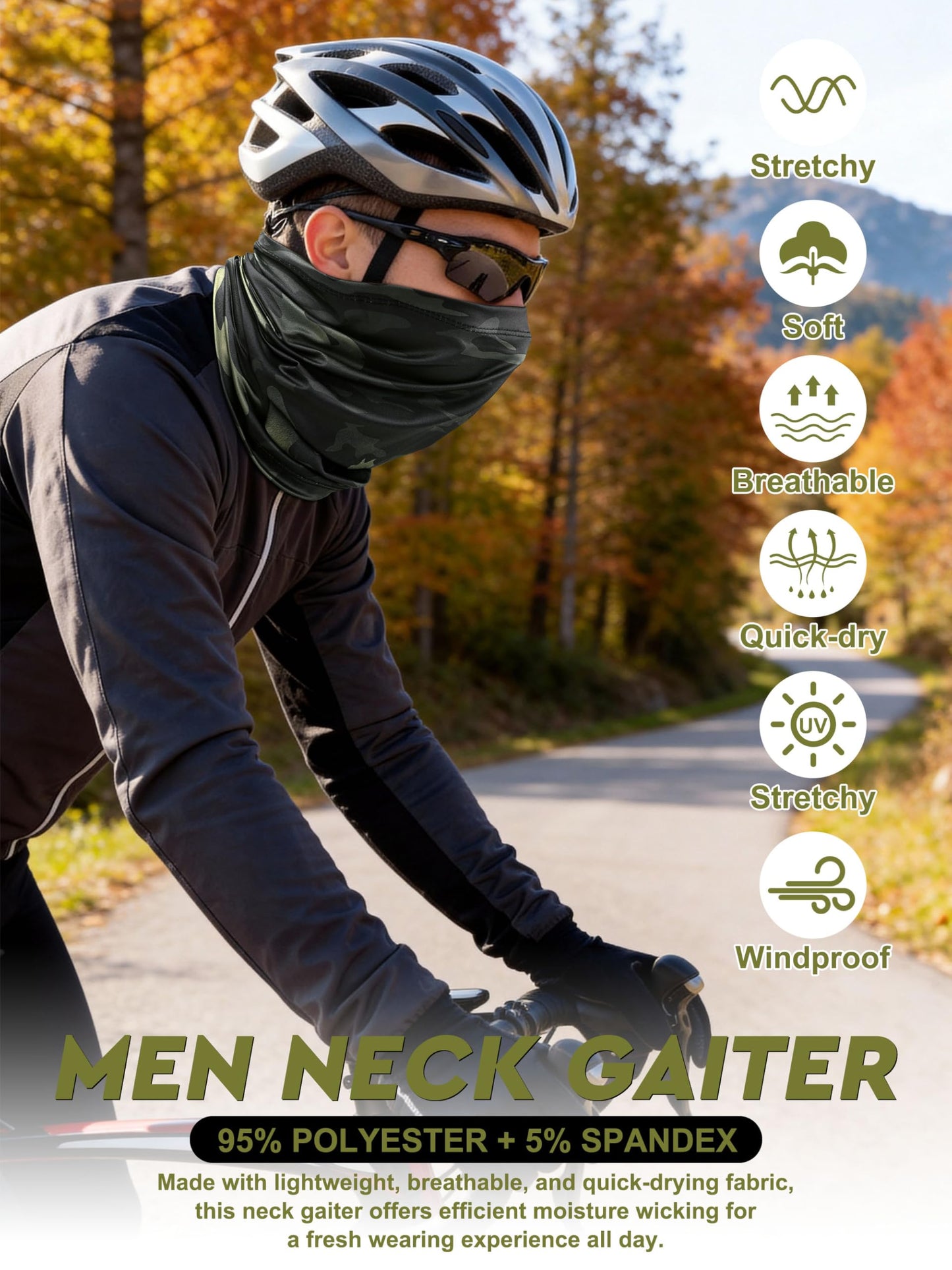KUTTOR 9 Pieces Men Balaclava Neck Gaiter Face Mask Summer Sun Protection Cooling Breathable Head Cover Scarf Bandana
