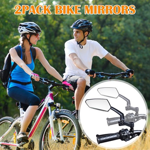 Hestya 1 Pair Handlebar Bike Mirror 360° Rotatable and Adjustable Universal Fit Rearview Bicycle Mirrors Glass Lens Safe Cycling Accessories for Scooter, E-bikes, Mountain Bikes, Road Bicycles(Black)