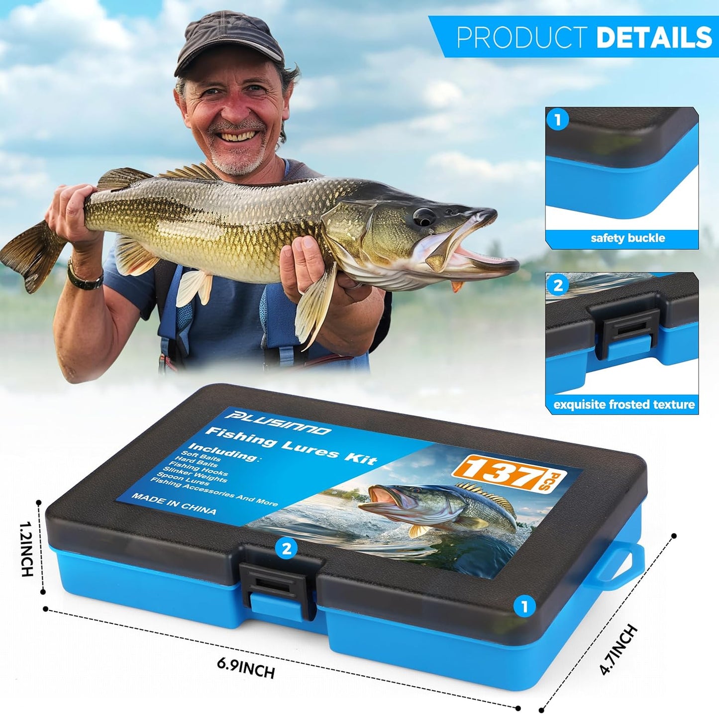 PLUSINNO Fishing Lures - 137-Piece Tackle Box with Crankbaits, Hooks & Weights - Ideal Gift for Men