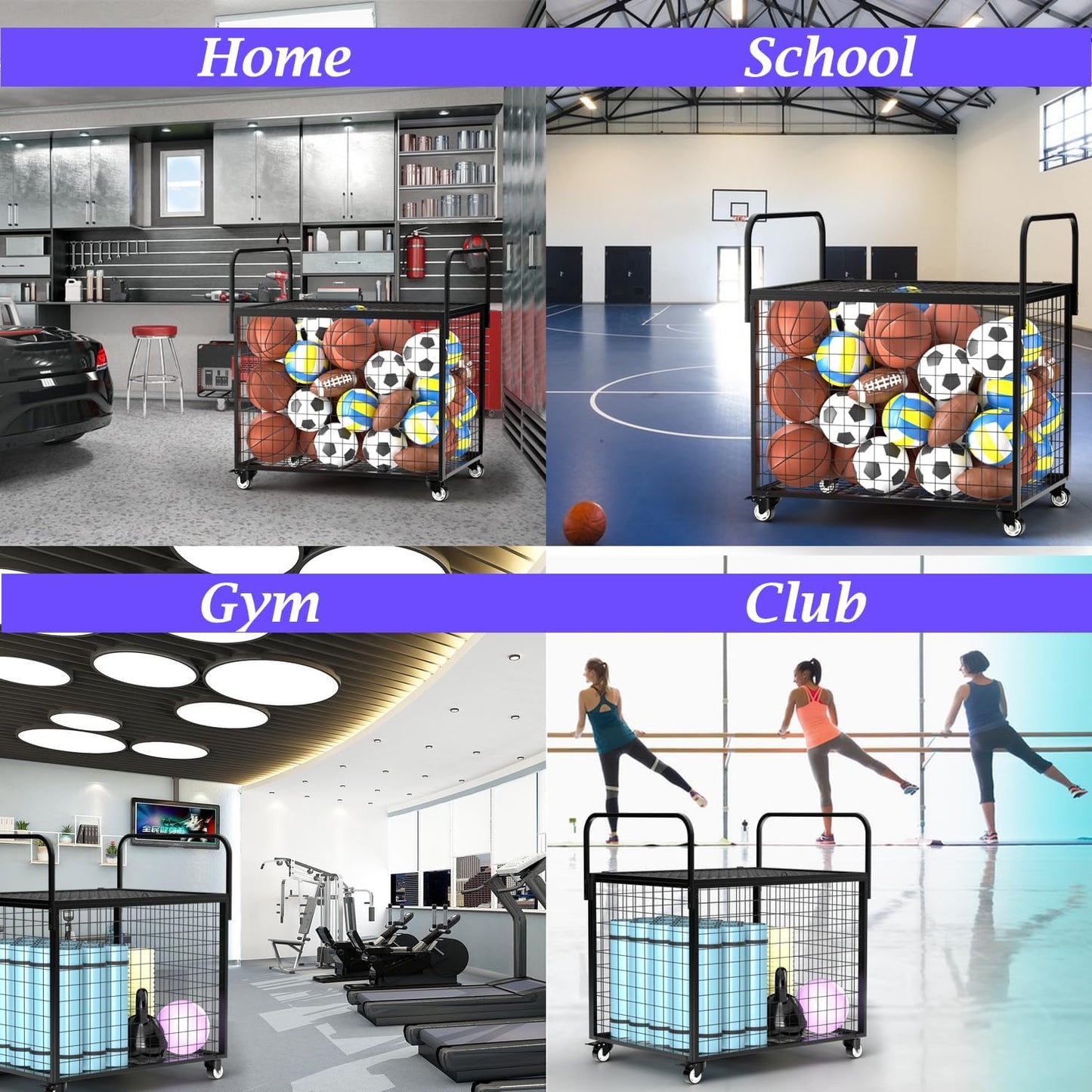 Skiennix Basketball Cart - Mobile Storage Organizer With Wheels for Indoor & Outdoor Sports Equipment